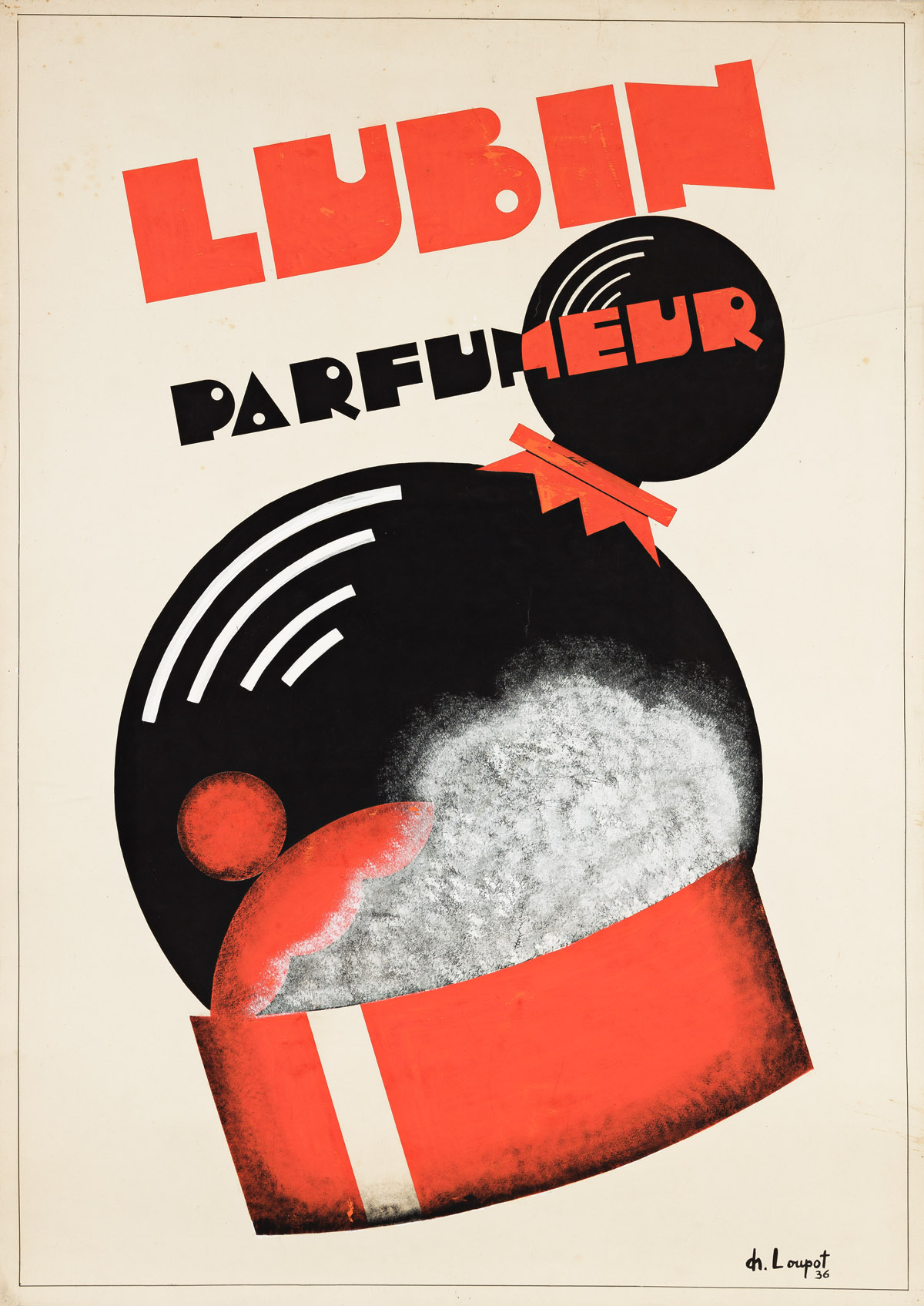 ATTRIBUTED TO CHARLES LOUPOT (1892-1962).  LUBIN PARFUMEUR. Gouache maquette. 1936. 47¼x33½ inches, 120x85 cm.
